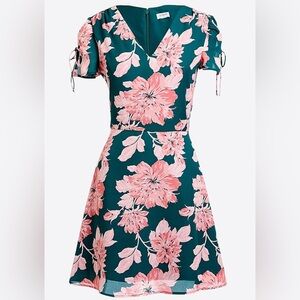 J. Crew Mercantile Printed Short Sleeve Tie Shoulder Dress Green Pink Size 6